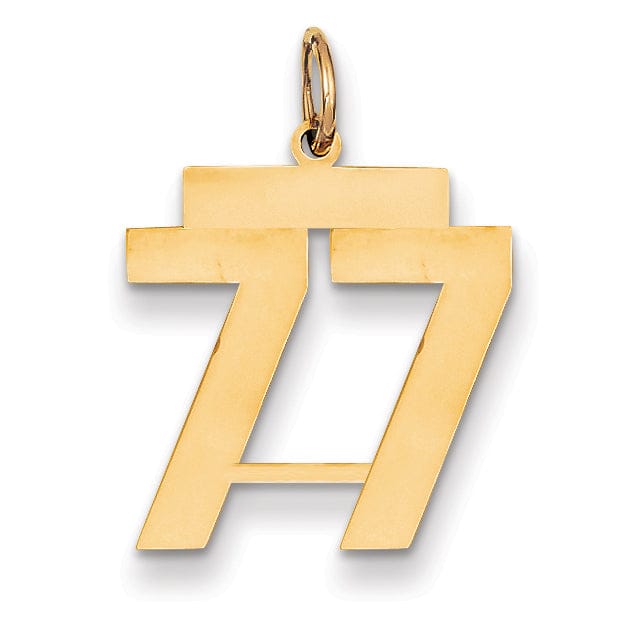 14K Yellow Gold Polished Finish Medium Size Number 77 Charm Pendant