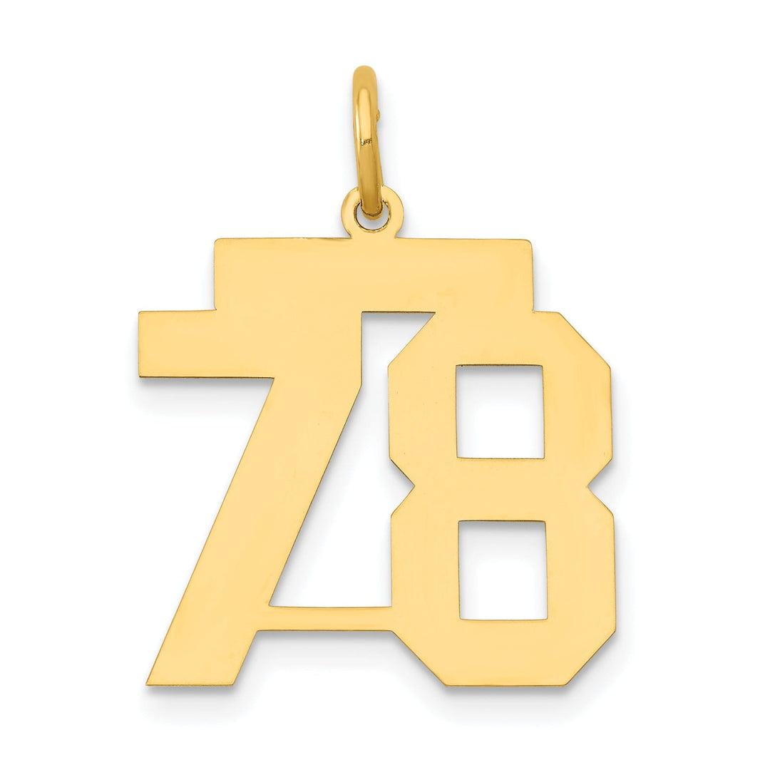 14K Yellow Gold Polished Finish Medium Size Number 78 Charm Pendant
