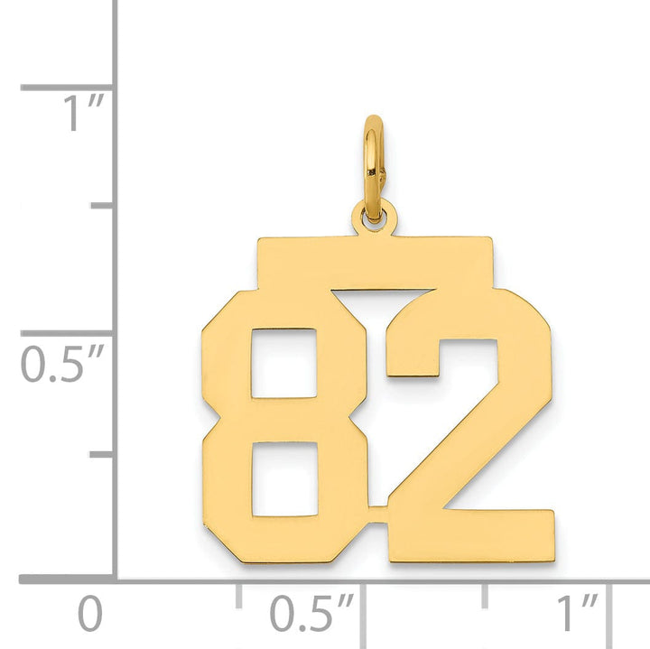 14K Yellow Gold Polished Finish Medium Size Number 82 Charm Pendant