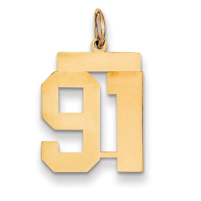 14K Yellow Gold Polished Finish Medium Size Number 91 Charm Pendant