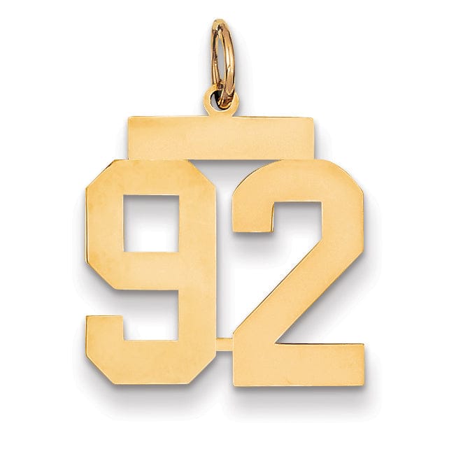 14K Yellow Gold Polished Finish Medium Size Number 92 Charm Pendant