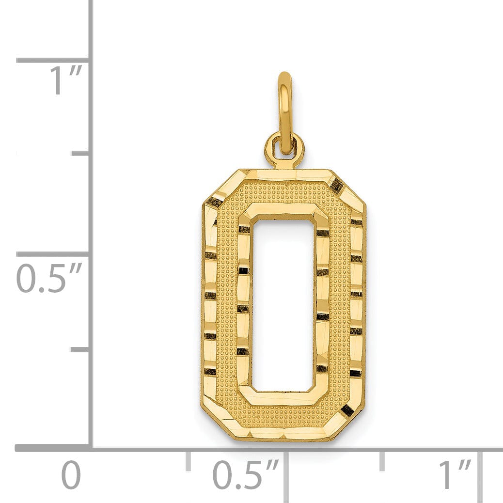 14k Yellow Gold Diamond Cut Texture Finish Large Size Number 0 Charm Pendant