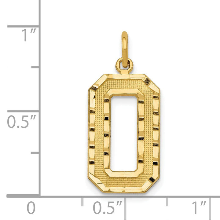 14k Yellow Gold Diamond Cut Texture Finish Large Size Number 0 Charm Pendant