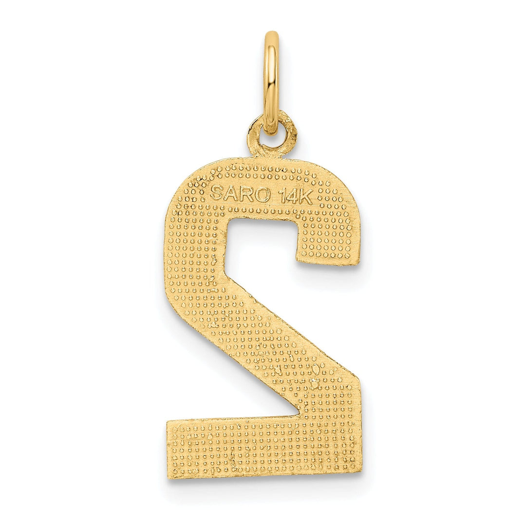 14k Yellow Gold Diamond Cut Texture Finish Large Size Number 2 Charm Pendant