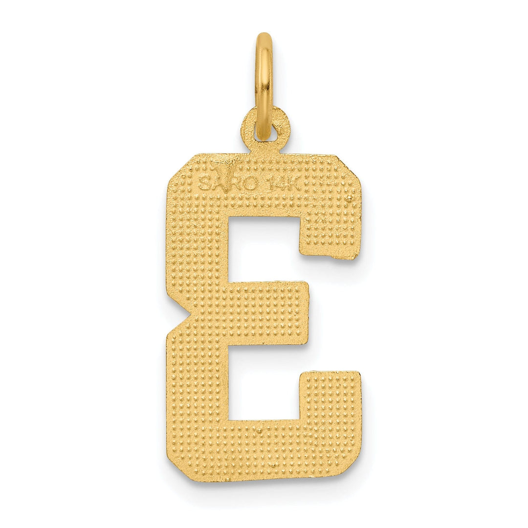 14k Yellow Gold Diamond Cut Texture Finish Large Size Number 3 Charm Pendant
