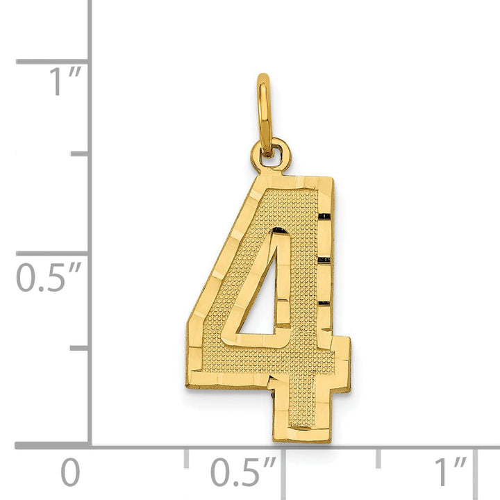 14k Yellow Gold Diamond Cut Texture Finish Large Size Number 4 Charm Pendant