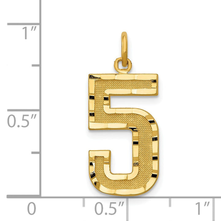 14k Yellow Gold Diamond Cut Texture Finish Large Size Number 5 Charm Pendant