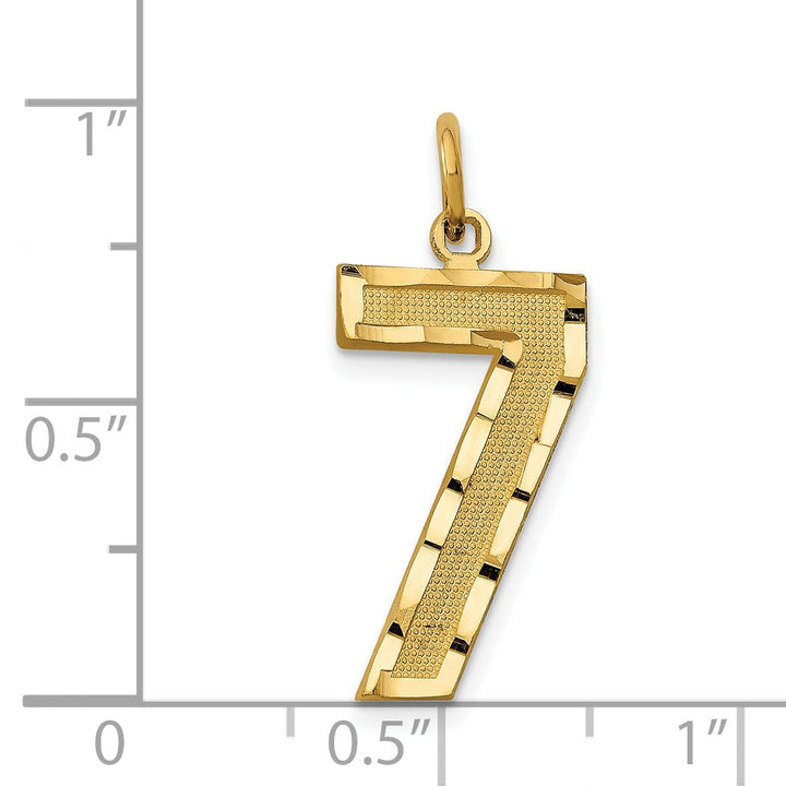14k Yellow Gold Diamond Cut Texture Finish Large Size Number 7 Charm Pendant