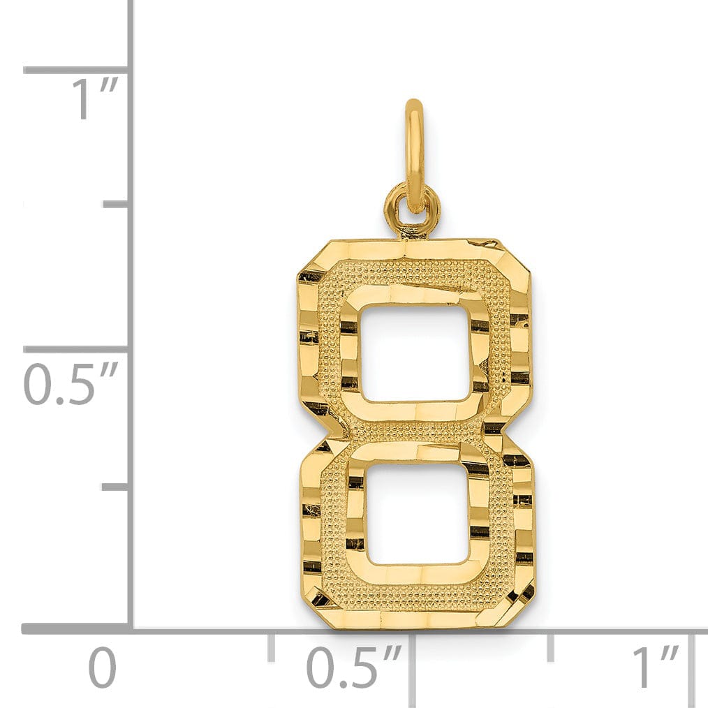 14k Yellow Gold Diamond Cut Texture Finish Large Size Number 8 Charm Pendant