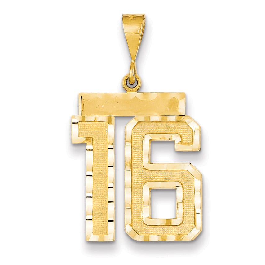 14k Yellow Gold Diamond Cut Texture Finish Large Size Number 16 Charm Pendant