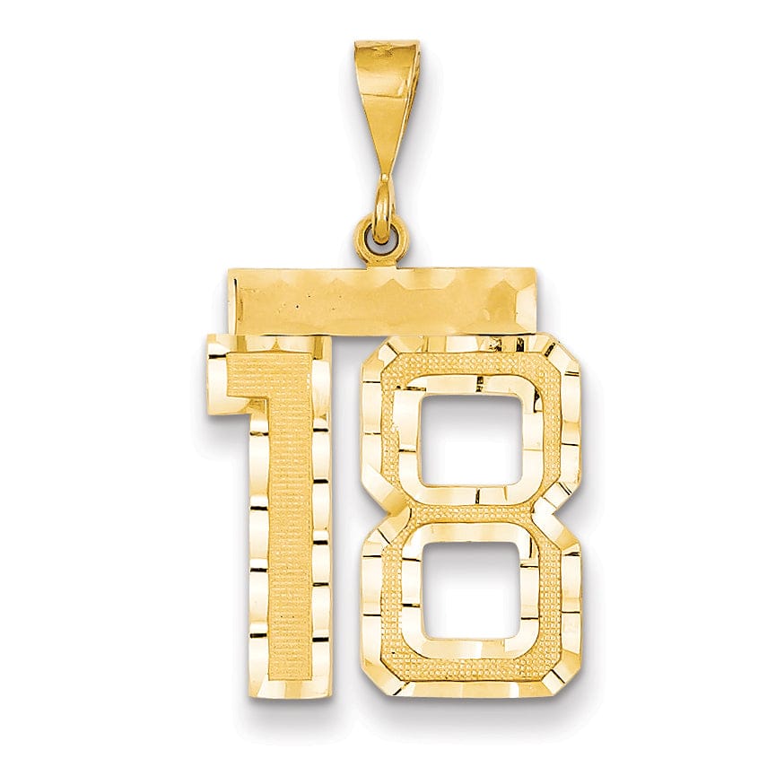 14k Yellow Gold Diamond Cut Texture Finish Large Size Number 18 Charm Pendant