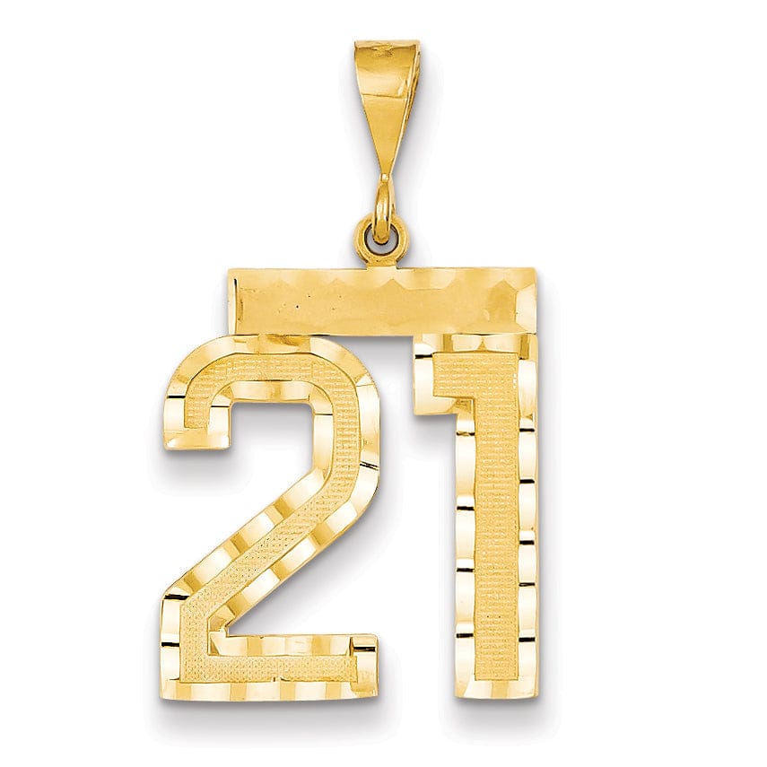 14k Yellow Gold Diamond Cut Texture Finish Large Size Number 21 Charm Pendant