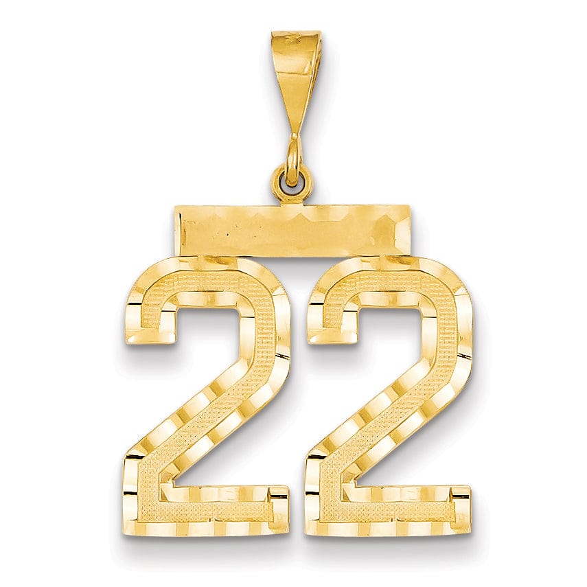 14k Yellow Gold Diamond Cut Texture Finish Large Size Number 22 Charm Pendant