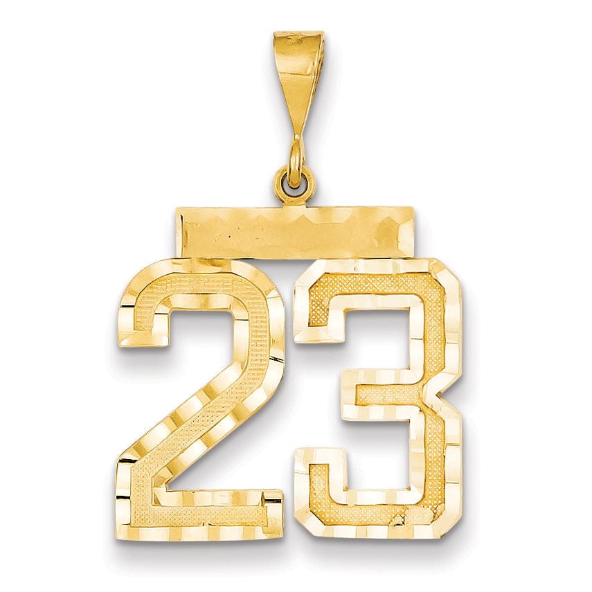 14k Yellow Gold Diamond Cut Texture Finish Large Size Number 23 Charm Pendant