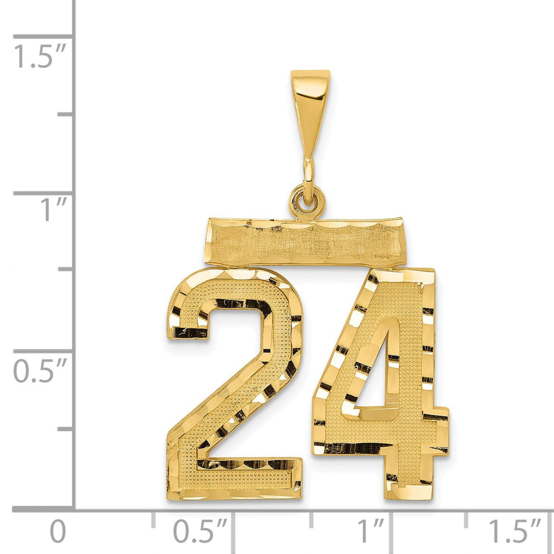 14k Yellow Gold Diamond Cut Texture Finish Large Size Number 24 Charm Pendant