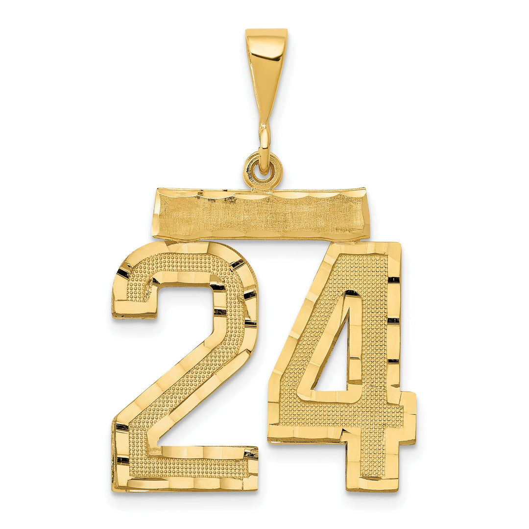 14k Yellow Gold Diamond Cut Texture Finish Large Size Number 24 Charm Pendant
