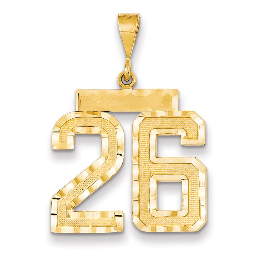 14k Yellow Gold Diamond Cut Texture Finish Large Size Number 26 Charm Pendant