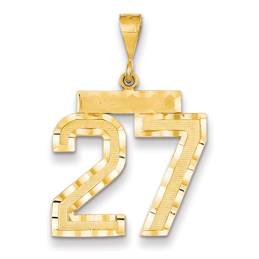 14k Yellow Gold Diamond Cut Texture Finish Large Size Number 27 Charm Pendant