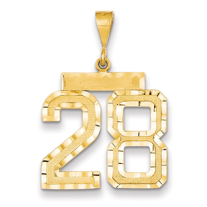 14k Yellow Gold Diamond Cut Texture Finish Large Size Number 28 Charm Pendant