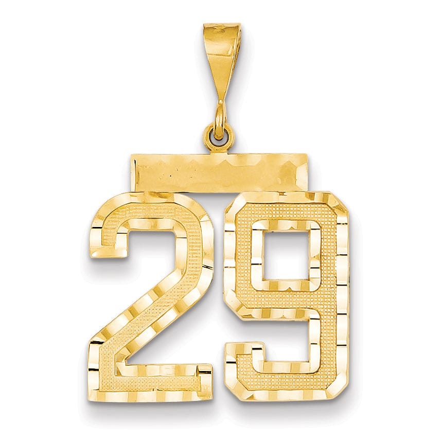 14k Yellow Gold Diamond Cut Texture Finish Large Size Number 29 Charm Pendant