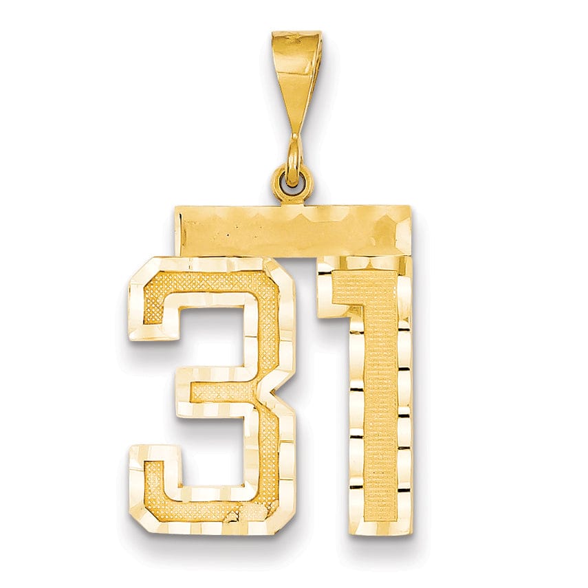 14k Yellow Gold Diamond Cut Texture Finish Large Size Number 31 Charm Pendant