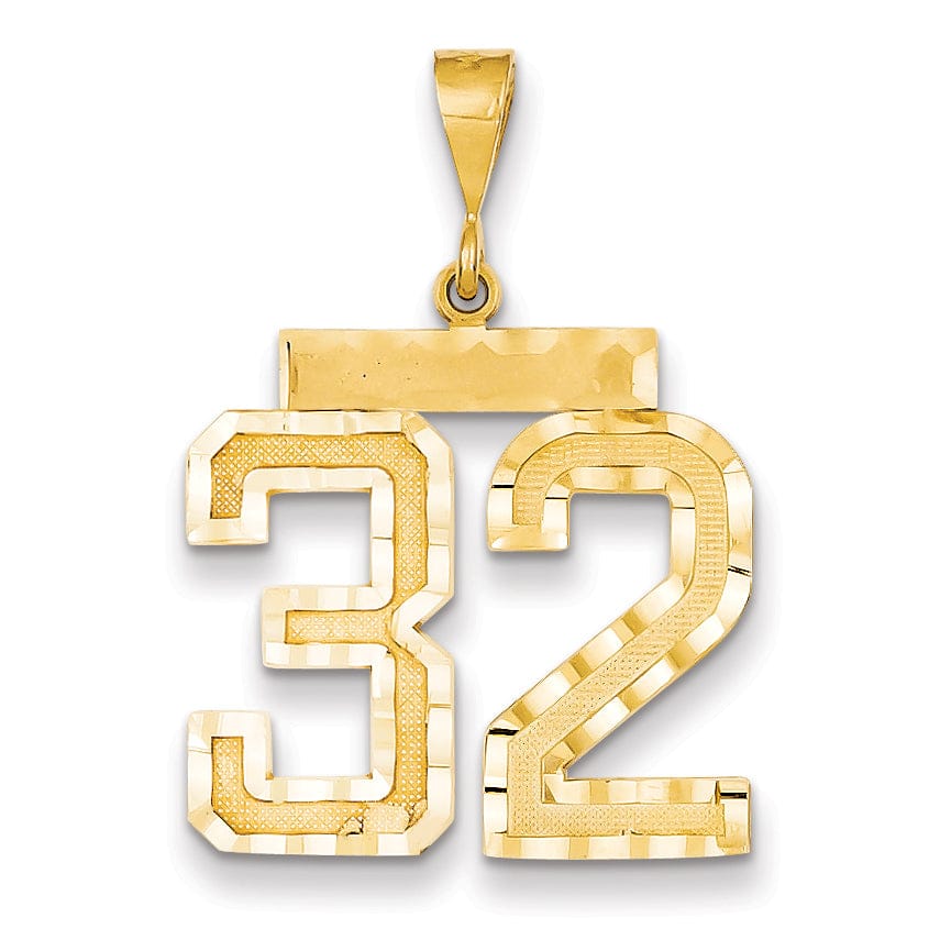 14k Yellow Gold Diamond Cut Texture Finish Large Size Number 32 Charm Pendant
