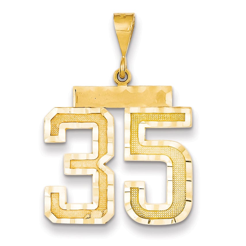 14k Yellow Gold Diamond Cut Texture Finish Large Size Number 35 Charm Pendant