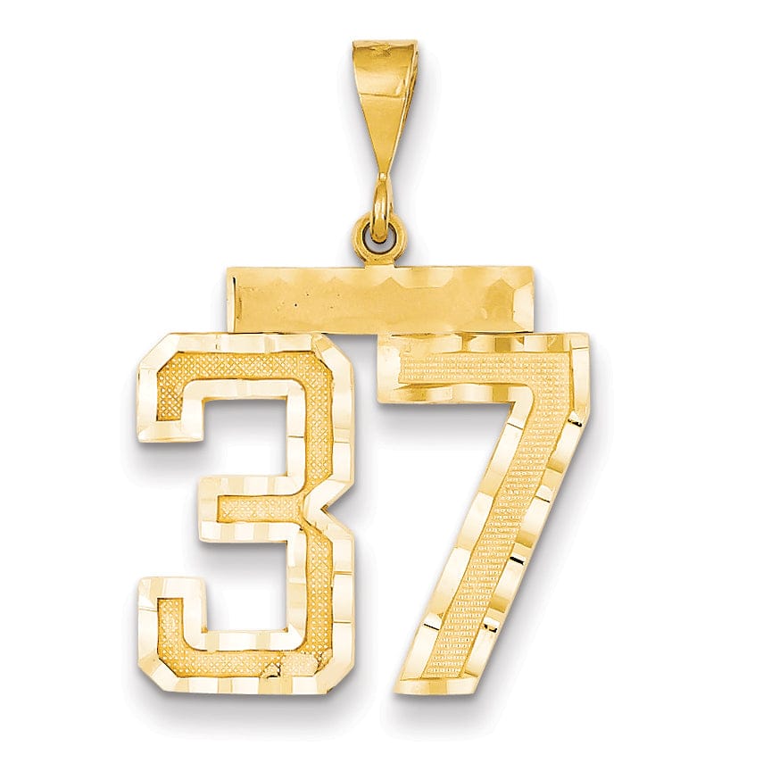 14k Yellow Gold Diamond Cut Texture Finish Large Size Number 37 Charm Pendant