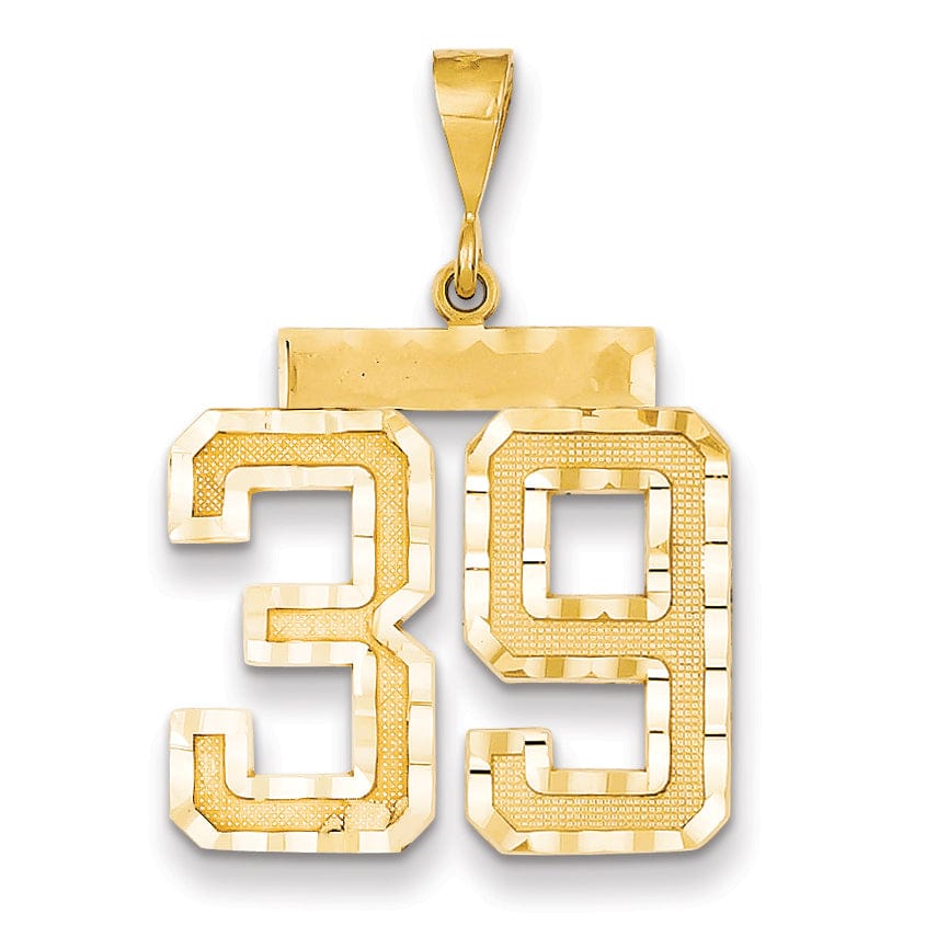 14k Yellow Gold Diamond Cut Texture Finish Large Size Number 39 Charm Pendant