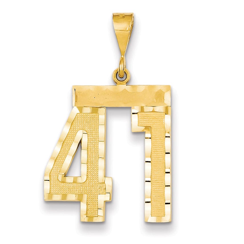 14k Yellow Gold Diamond Cut Texture Finish Large Size Number 41 Charm Pendant