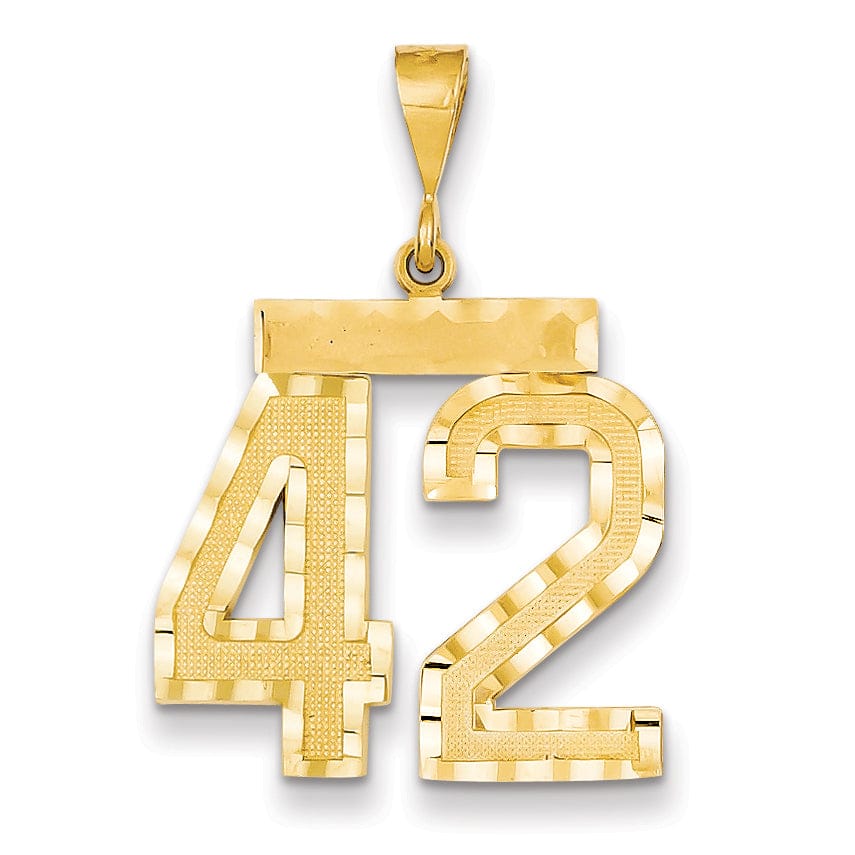 14k Yellow Gold Diamond Cut Texture Finish Large Size Number 42 Charm Pendant
