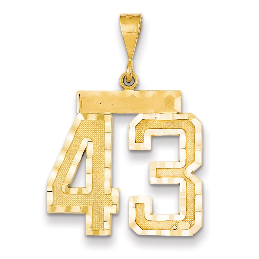 14k Yellow Gold Diamond Cut Texture Finish Large Size Number 43 Charm Pendant