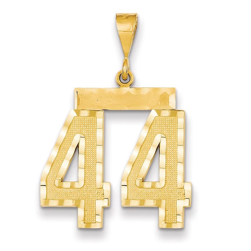 14k Yellow Gold Diamond Cut Texture Finish Large Size Number 44 Charm Pendant