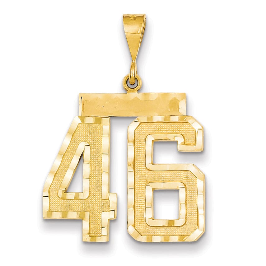 14k Yellow Gold Diamond Cut Texture Finish Large Size Number 46 Charm Pendant