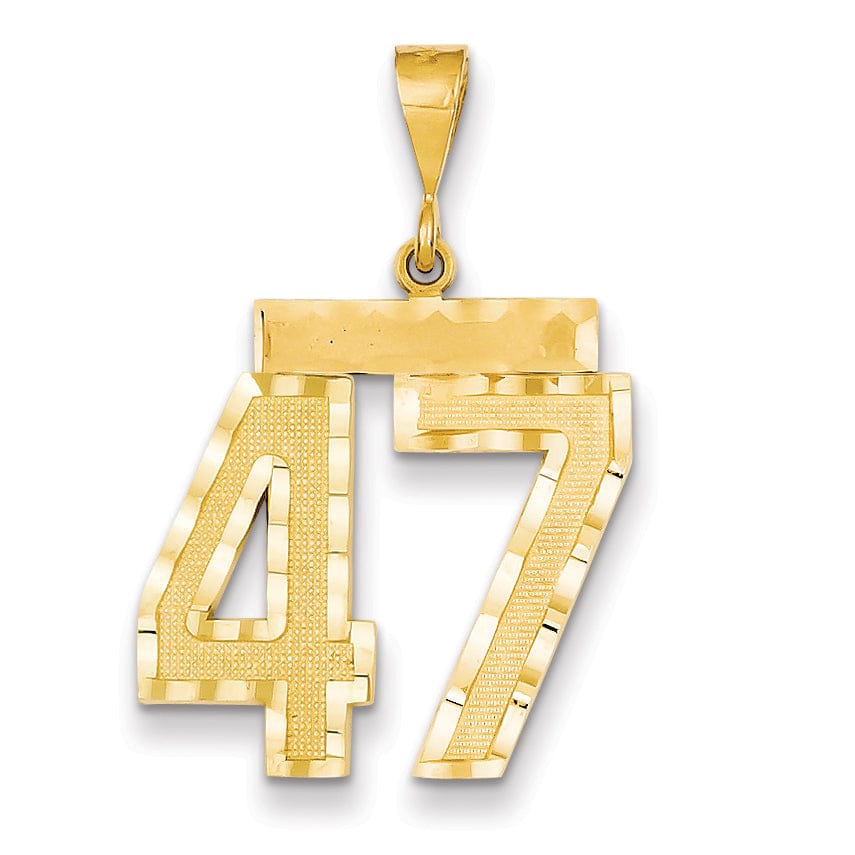14k Yellow Gold Diamond Cut Texture Finish Large Size Number 47 Charm Pendant
