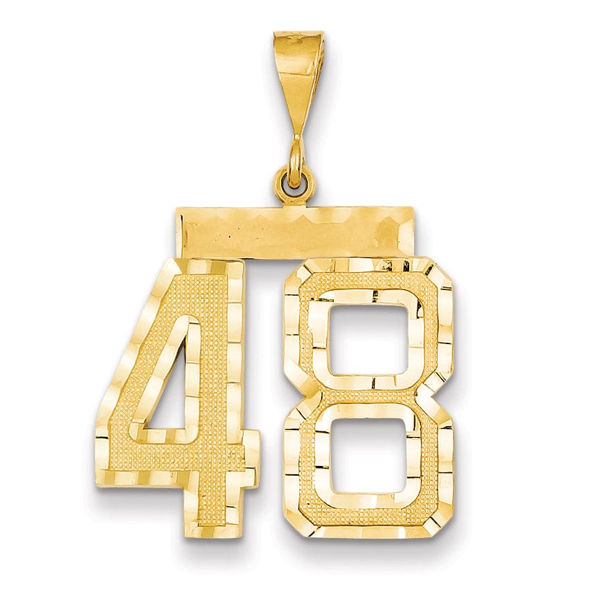 14k Yellow Gold Diamond Cut Texture Finish Large Size Number 48 Charm Pendant