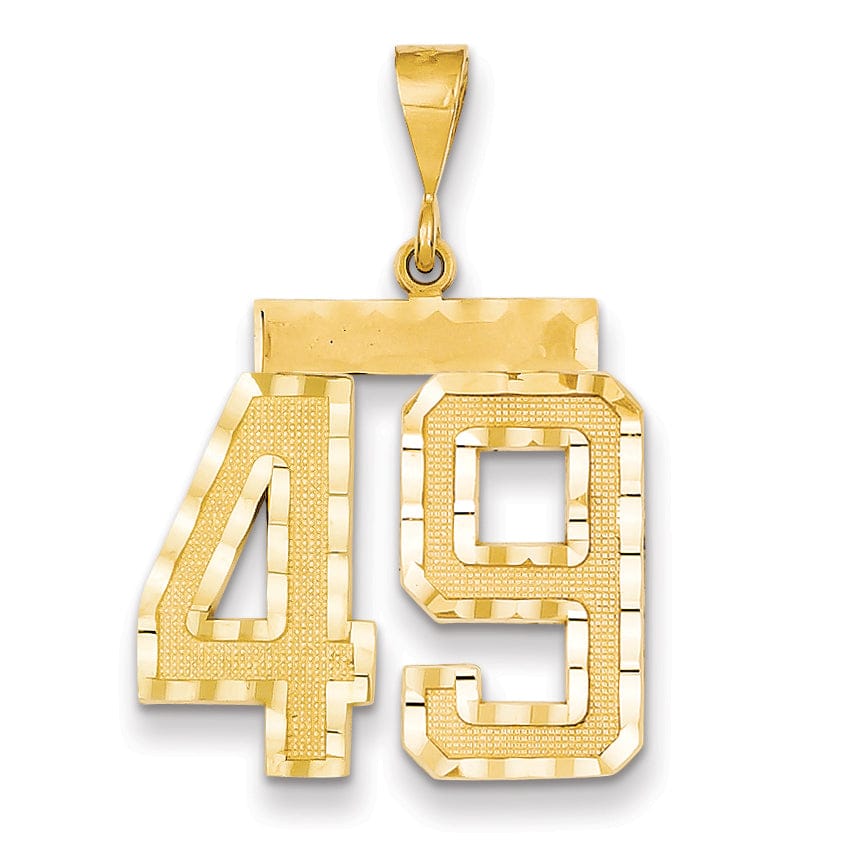 14k Yellow Gold Diamond Cut Texture Finish Large Size Number 49 Charm Pendant