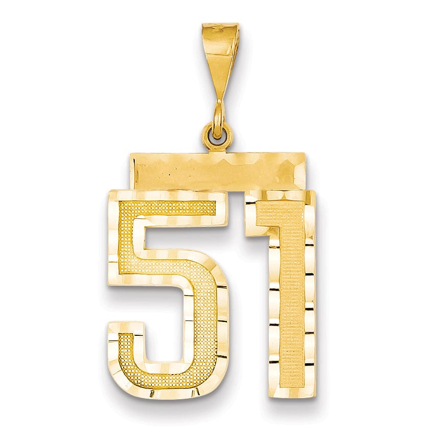 14k Yellow Gold Diamond Cut Texture Finish Large Size Number 51 Charm Pendant
