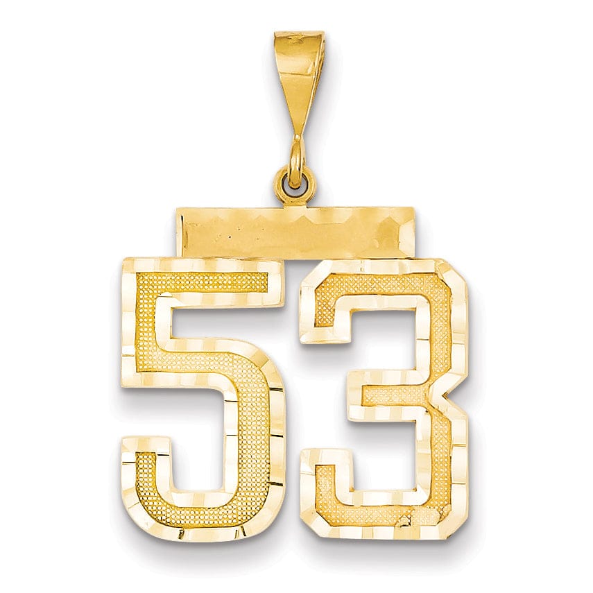 14k Yellow Gold Diamond Cut Texture Finish Large Size Number 53 Charm Pendant