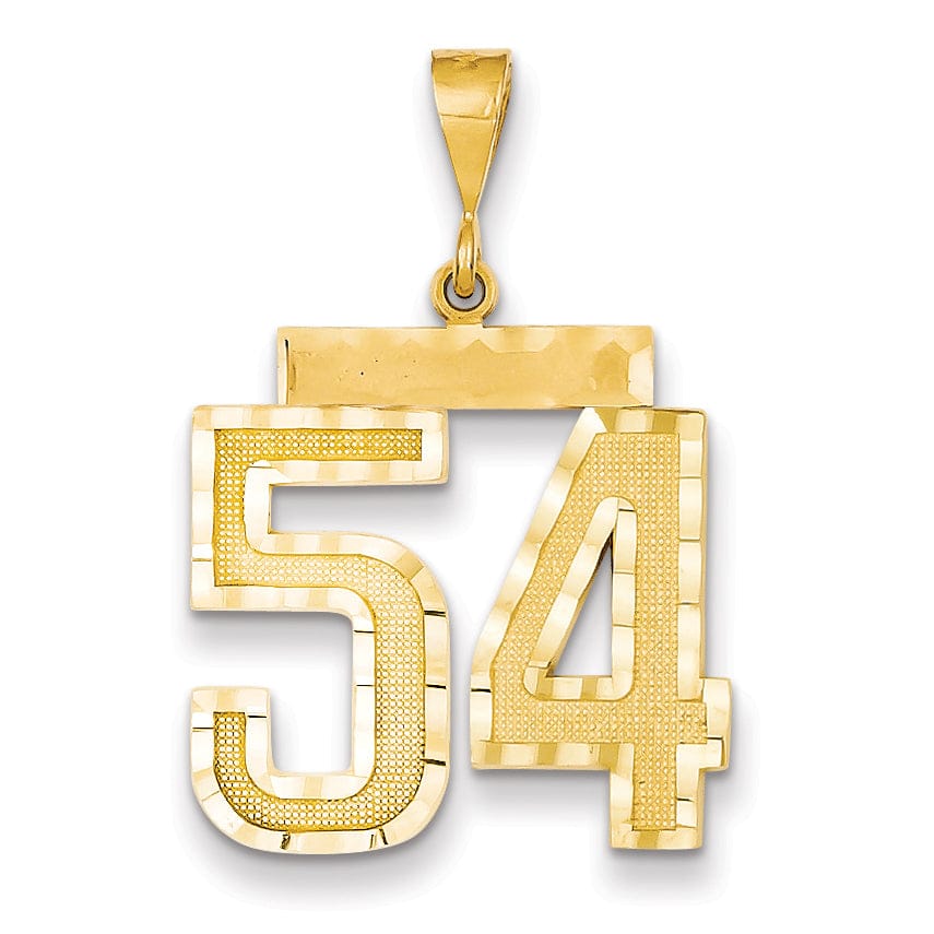 14k Yellow Gold Diamond Cut Texture Finish Large Size Number 54 Charm Pendant