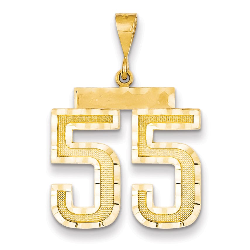 14k Yellow Gold Diamond Cut Texture Finish Large Size Number 55 Charm Pendant