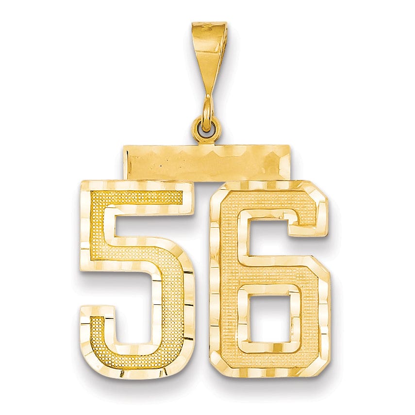 14k Yellow Gold Diamond Cut Texture Finish Large Size Number 56 Charm Pendant