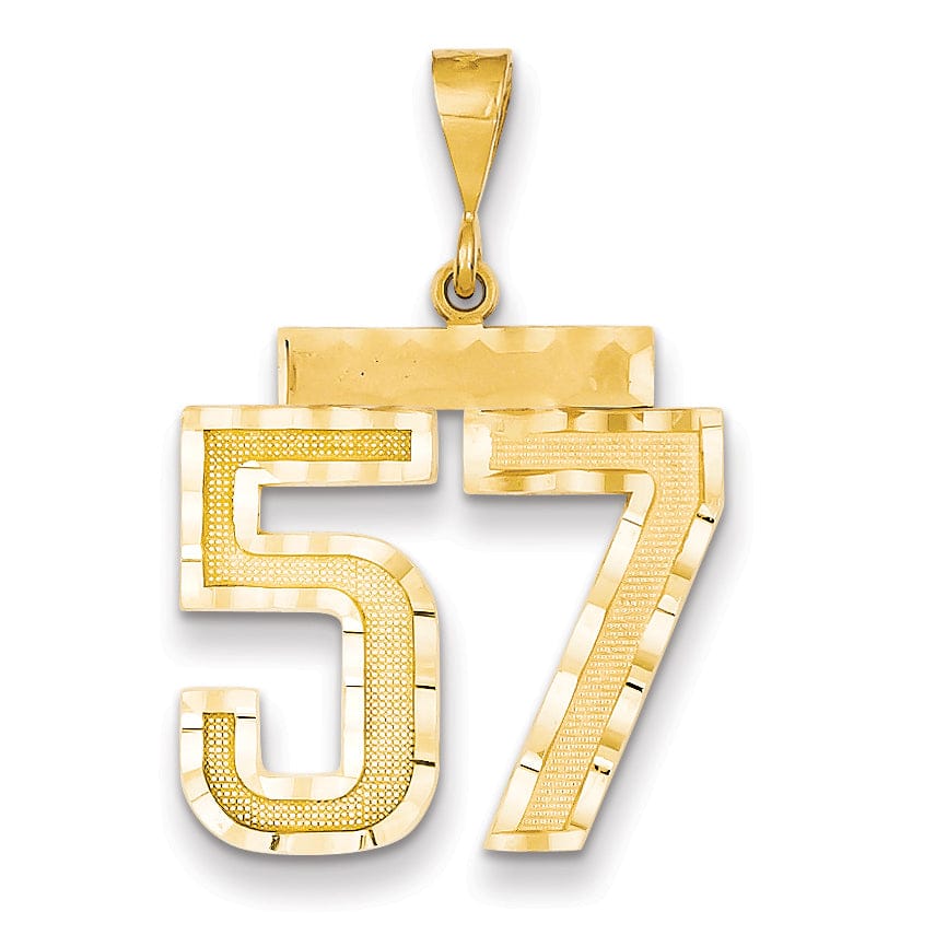 14k Yellow Gold Diamond Cut Texture Finish Large Size Number 57 Charm Pendant