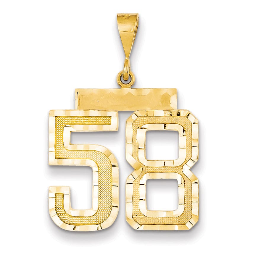 14k Yellow Gold Diamond Cut Texture Finish Large Size Number 58 Charm Pendant