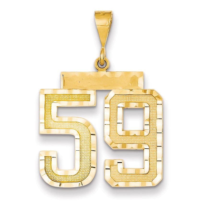 14k Yellow Gold Diamond Cut Texture Finish Large Size Number 59 Charm Pendant