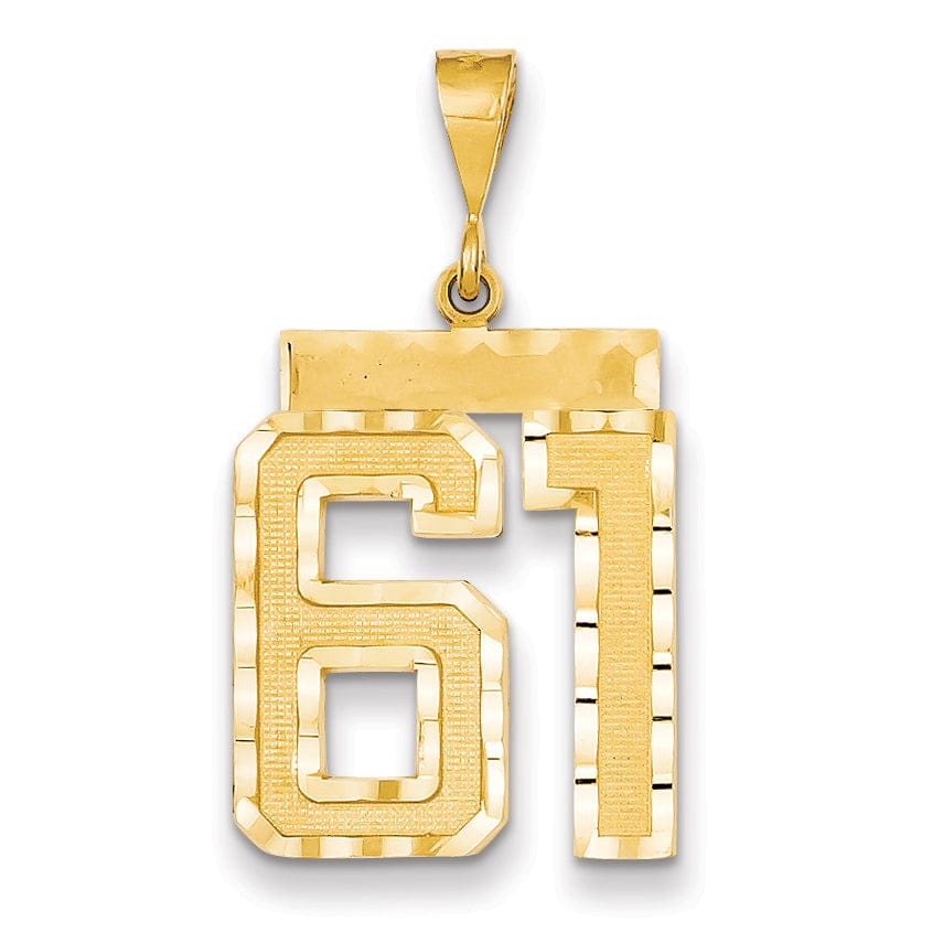 14k Yellow Gold Diamond Cut Texture Finish Large Size Number 61 Charm Pendant