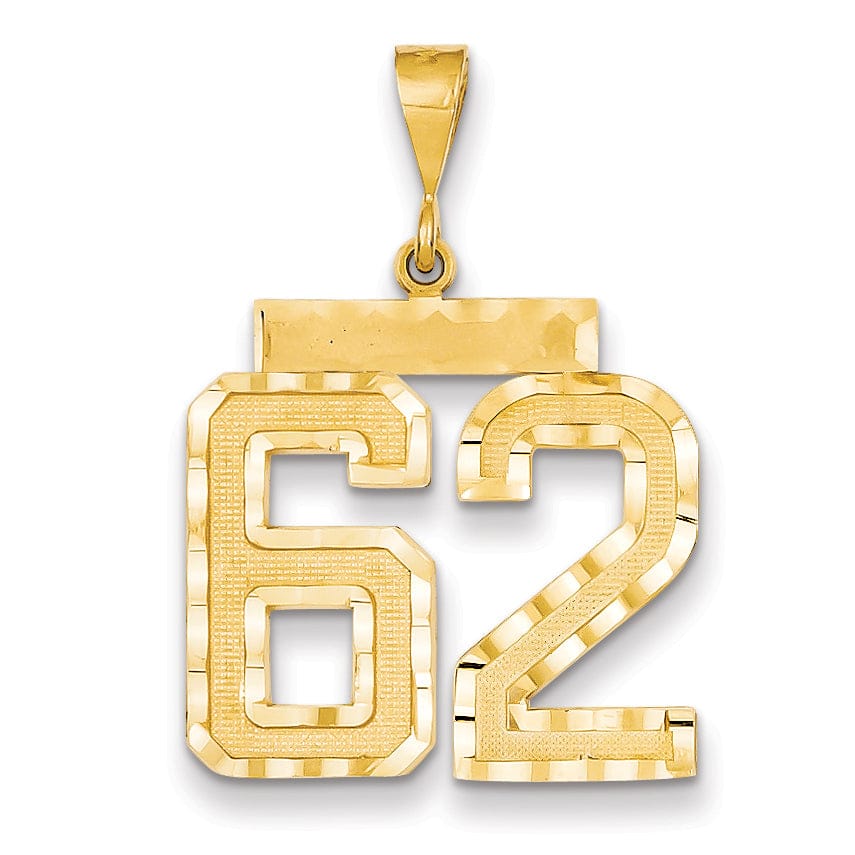 14k Yellow Gold Diamond Cut Texture Finish Large Size Number 62 Charm Pendant