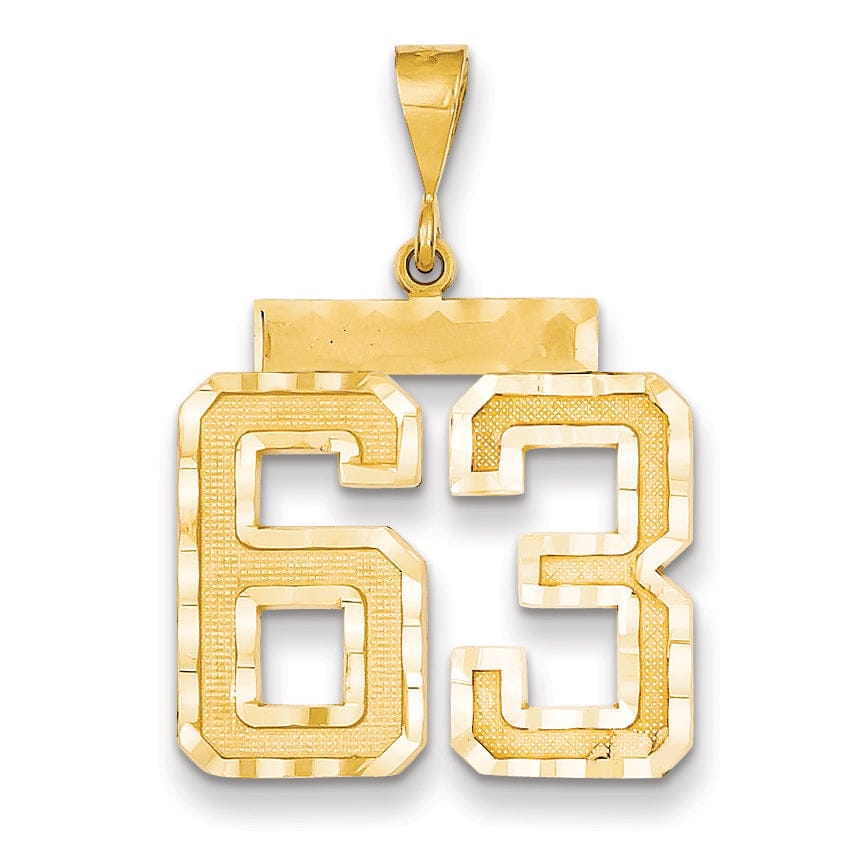 14k Yellow Gold Diamond Cut Texture Finish Large Size Number 63 Charm Pendant