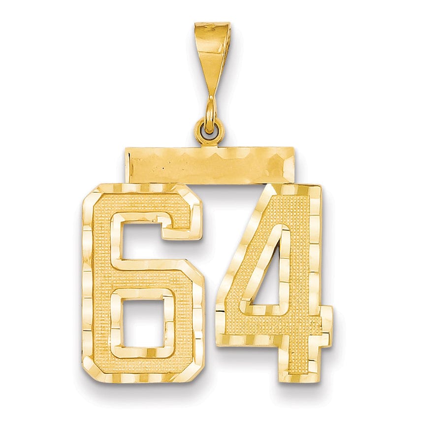 14k Yellow Gold Diamond Cut Texture Finish Large Size Number 64 Charm Pendant