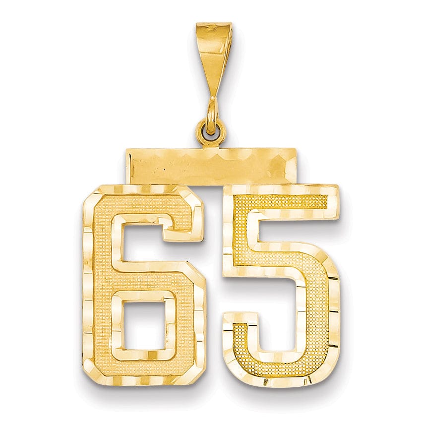 14k Yellow Gold Diamond Cut Texture Finish Large Size Number 65 Charm Pendant
